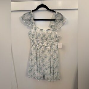 Floral Mini Dress in Blue and White